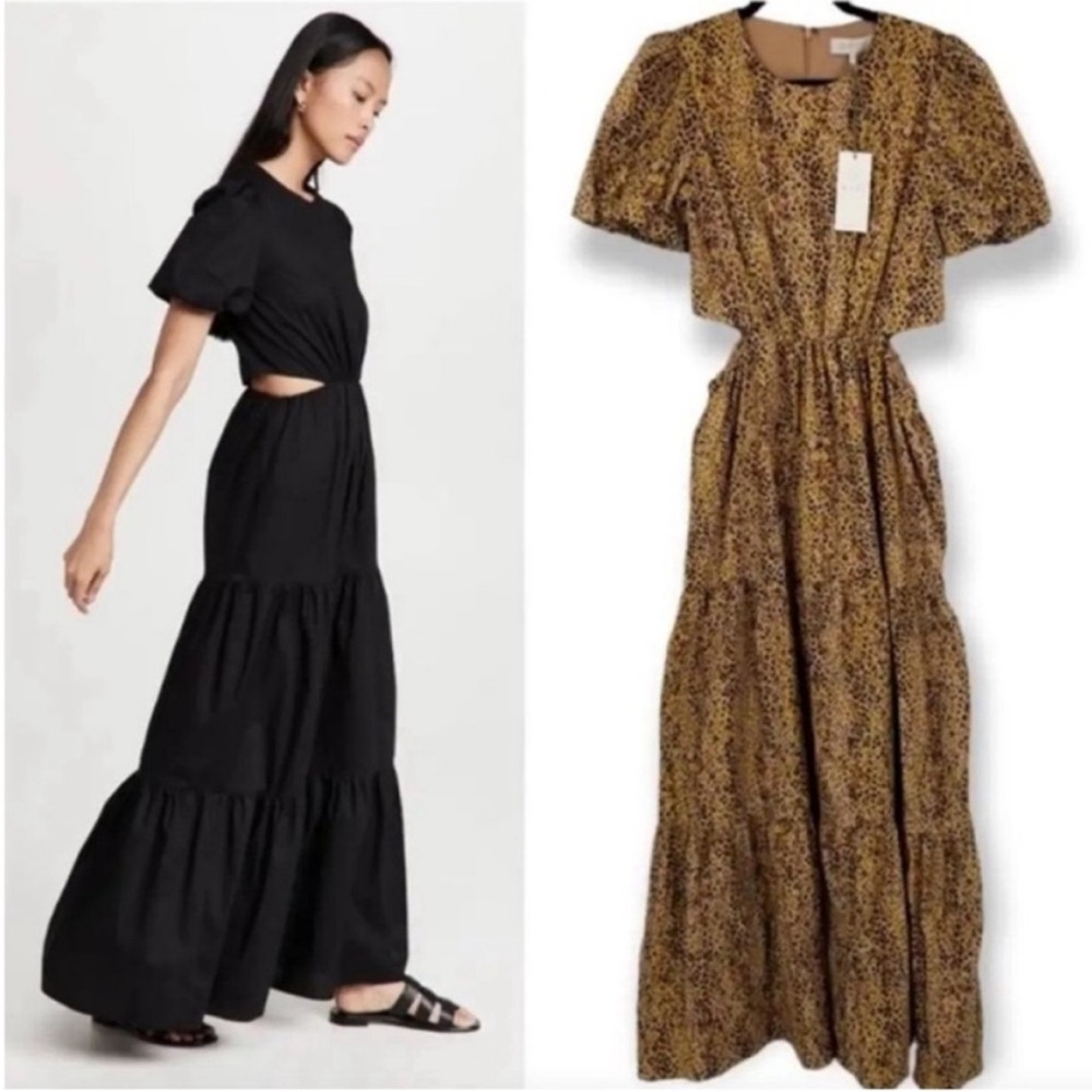 Wayf Leopard Plaza Cutout Puff Sleeve Tiered
Maxi Dress